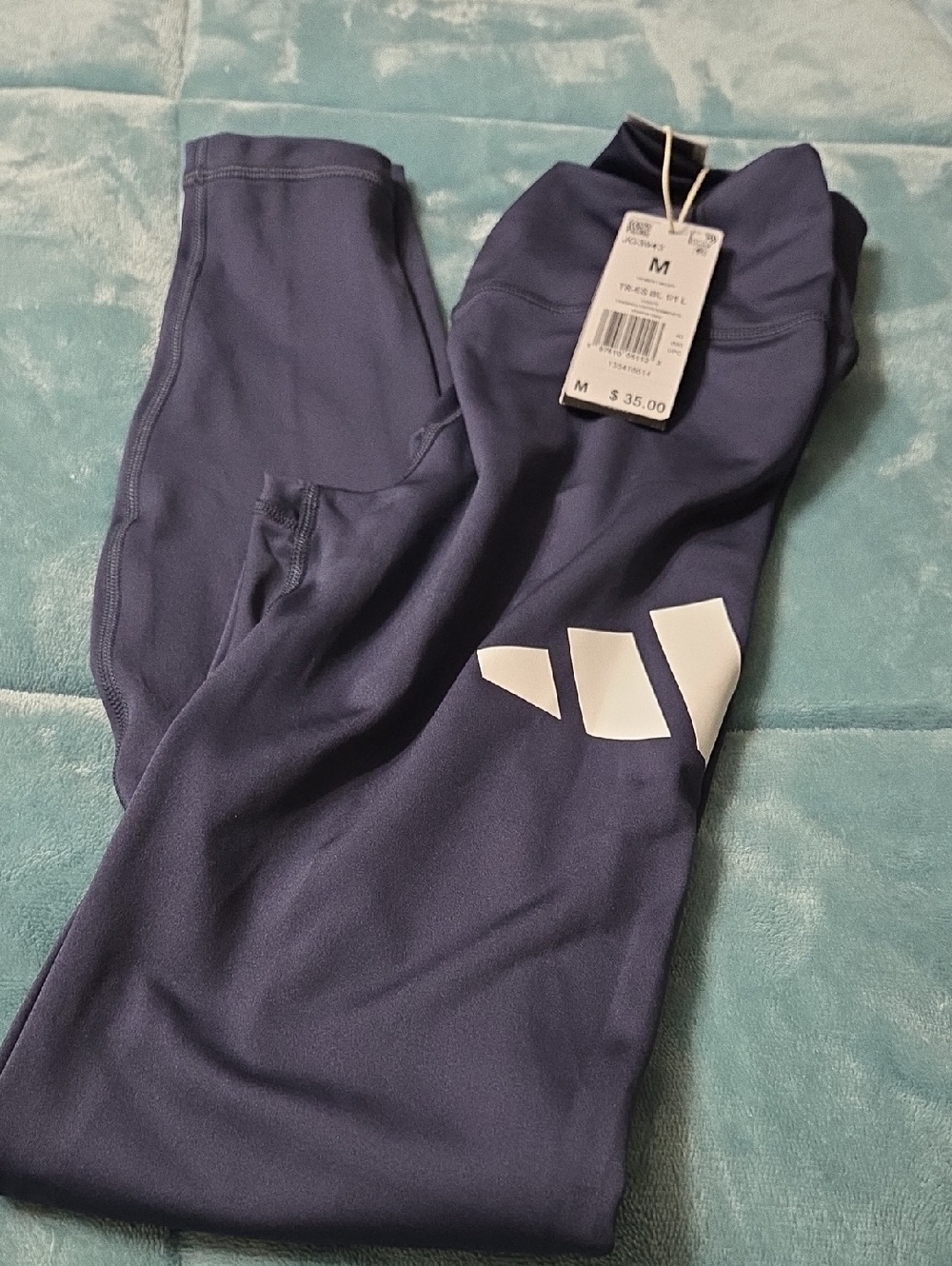 Womens Navy Athletic Leggings with White Accent